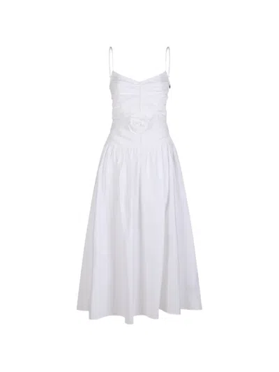 Rotate Birger Christensen Flower-detail Ruched Midi Dress In White