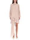 Rotate Birger Christensen Rotate Birgerchristensen Chiffon Dress With Shoulder Straps And Tie In Neutral