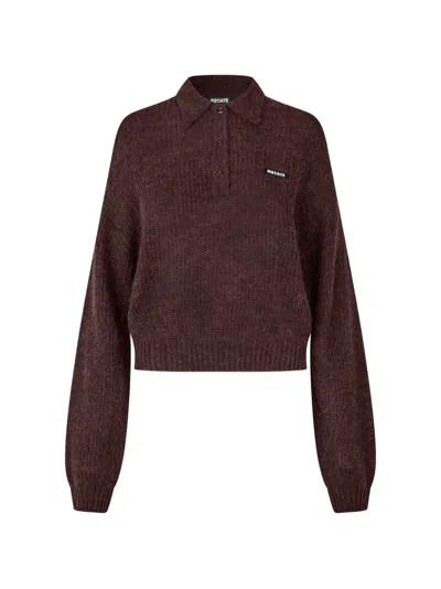 Rotate Birger Christensen Fluffy Knit Polo In Brown