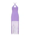 Rotate Birger Christensen Fringe-trimmed Jersey Maxi Dress In Purple