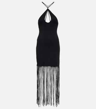 ROTATE BIRGER CHRISTENSEN FRINGE-TRIMMED JERSEY MAXI DRESS