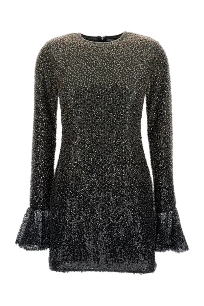 Rotate Birger Christensen Fully Embellished Mini Dress With Flared Cuffs In Brown