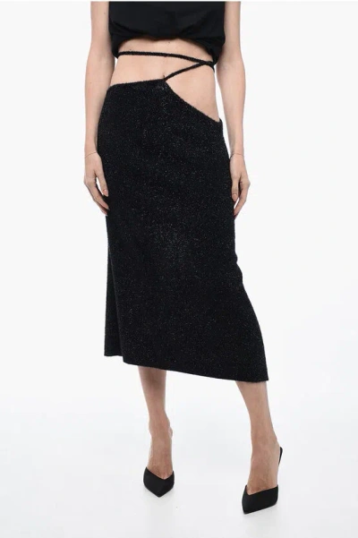 Rotate Birger Christensen Fuzzy Glitter Pencil Skirt With V Waist Band In Black