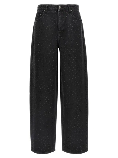 ROTATE BIRGER CHRISTENSEN GARMENT-DYED BLACK JEANS WITH TONE-ON-TONE STUDS