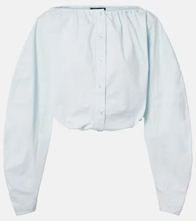 Rotate Birger Christensen Gathered Cotton-blend Blouse In Blue