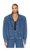 Rotate Birger Christensen Gathered Denim Jacket In Blue