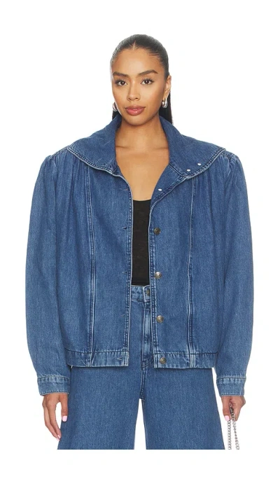 Rotate Birger Christensen Gathered Denim Jacket In Blue