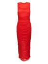 Rotate Birger Christensen Gathered Detail Mesh Midi Dress In Red