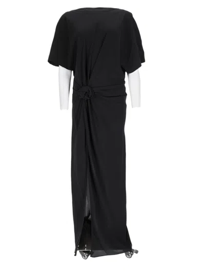 Rotate Birger Christensen Gathered Knot Midi Dress With Draped Effect In Multi