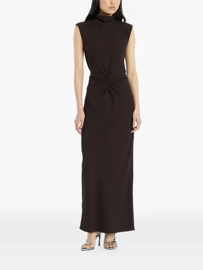 Rotate Birger Christensen Gathered Maxi Dress In Brown