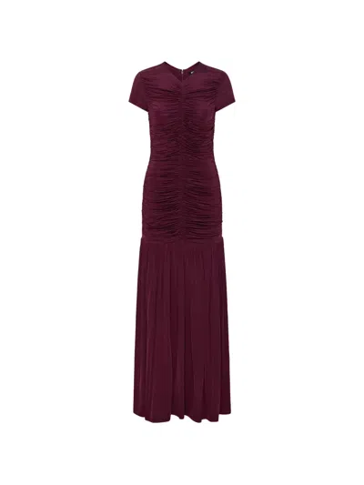 Rotate Birger Christensen Gathered Maxi Dress In Burgundy