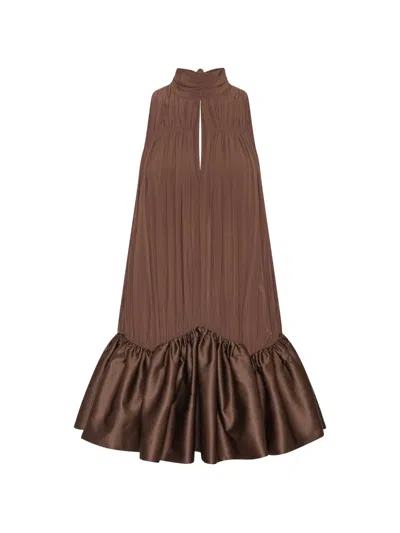 Rotate Birger Christensen Gathered Mini Dress In Brown
