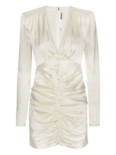 Rotate Birger Christensen Gathered Satin Mini Dress In White