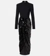 Rotate Birger Christensen Gathered Sequined Maxi Dress In Animal Print