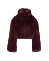 Rotate Birger Christensen Bordeaux Cropped Fur Jacket With Concealed Front Closure In Faux-fur Woman In Burgundy