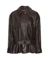 Rotate Birger Christensen Giacca Biker In Pelle Di Agnello Marrone Scuro Con Cintura Rotate In Brown