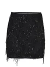 Rotate Birger Christensen Black Mini Skirt With Beaded Fringes In Black