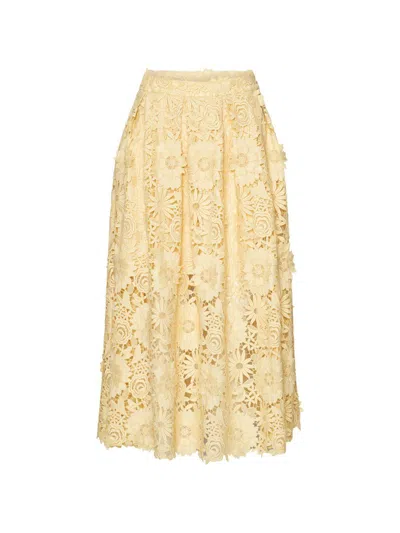 Rotate Birger Christensen Gonna Midi Gialla Con Pizzo Fiori Rotate In Yellow