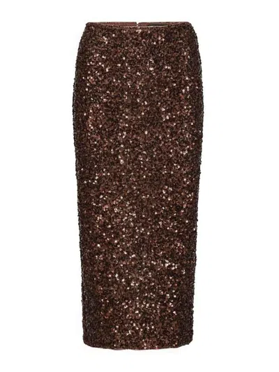 Rotate Birger Christensen Sequin Pencil Skirt In Brown