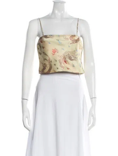 Pre-owned Rotate Birger Christensen Graphic Print Square Neckline Crop Top In White