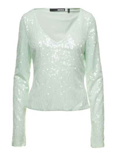 ROTATE BIRGER CHRISTENSEN GREEN LONG SLEEVE TOP