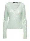 Rotate Birger Christensen Rotate Green Long Sleeve Top With All-over Sequins In Recycled Fabric Woman In Green