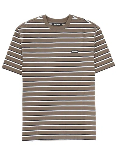 Rotate Birger Christensen Green Stripes Crew Neck T-shirt In Multi