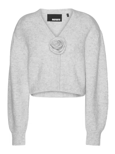 Rotate Birger Christensen Grey Cardigan With Rose Appliqu In Gray