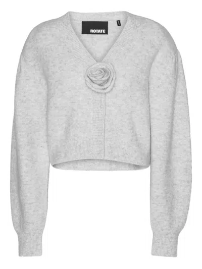 Rotate Birger Christensen Grey Cardigan With Rose Applique Rotate