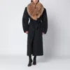 Rotate Birger Christensen Grey Coat With Faux Fur Collar In Brown