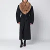 Rotate Birger Christensen Grey Coat With Faux Fur Collar In Gray