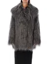 Rotate Birger Christensen Faux Fur Coat High Collar In Gray