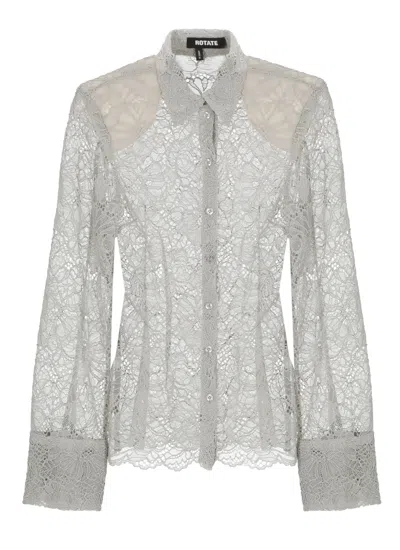 Rotate Birger Christensen Grey Flower Mesh Lace Shirt In White