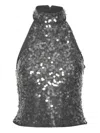 Rotate Birger Christensen Grey Halter Top With Paillettes In Gray