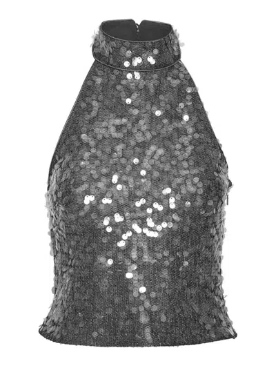 ROTATE BIRGER CHRISTENSEN GREY HALTER TOP WITH PAILLETTES