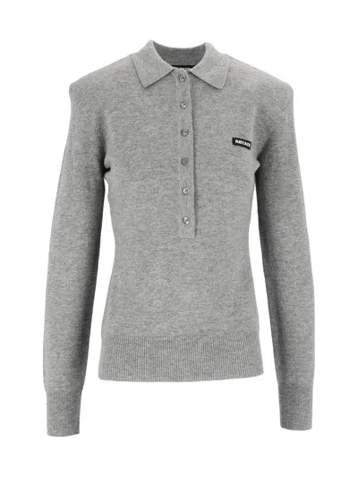 Rotate Birger Christensen Grey Regular-fit Wool-blend Polo Shirt