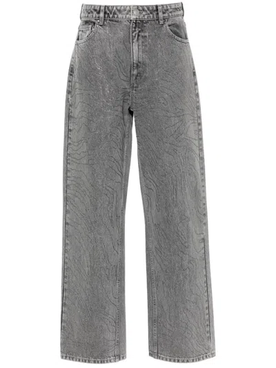 Rotate Birger Christensen Grey Rhinestone Wide-leg Jeans
