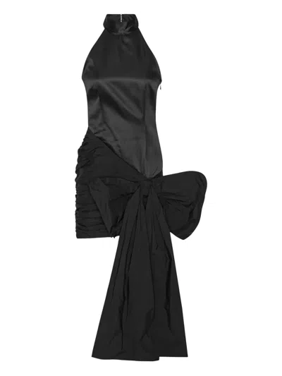 Rotate Birger Christensen Halter-neck Bow-detail Dress In Black
