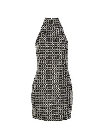 Rotate Birger Christensen Black Dress With High Neck And Beaded Decorations In Fabric Woman In Blue