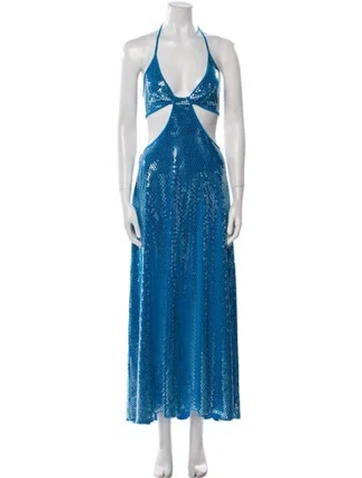 Pre-owned Rotate Birger Christensen Halterneck Long Dress In Blue