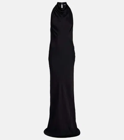 Rotate Birger Christensen Halterneck Satin Maxi Dress In Black
