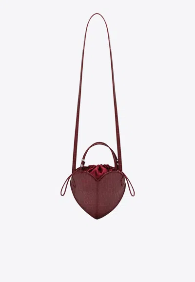 Rotate Birger Christensen Heart-shape Crossbody Bag In Croc-embossed Leather In Bordeaux