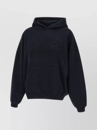 Rotate Birger Christensen Heavy Cotton Sweatshirt With Hood And Pouch Pocket In Black
