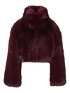 Rotate Birger Christensen Bordeaux Cropped Fur Jacket With Concealed Front Closure In Faux-fur Woman In Burgundy