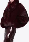 Rotate Birger Christensen Bordeaux Cropped Fur Jacket With Concealed Front Closure In Faux-fur Woman In Burgundy