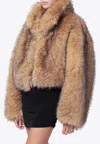 Rotate Birger Christensen Cropped Faux Fur Coat With High Collar In Nude
