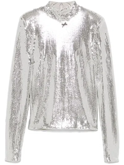 Rotate Birger Christensen High-collar Sequinned Top In Silver