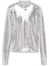 Rotate Birger Christensen High-collar Sequinned Top In Silver