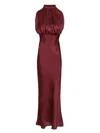 Rotate Birger Christensen High Gathered Neckline Silk Maxi Dress In Red