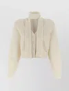 Rotate Birger Christensen High Neck Long Sleeve Knit Cardigan In Neutral